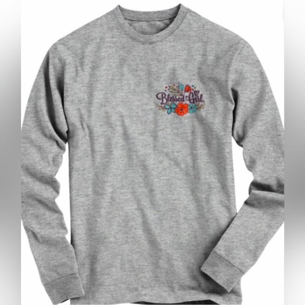 Blessed Girl T-Shirt Size S M Small Medium Long Sleeve Floral Tee Thankful